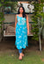 Sleeveless Lucknowi Chikankari Cotton Long Kurta with White Floral Embroidery | Strappy Summer Kurti Dress