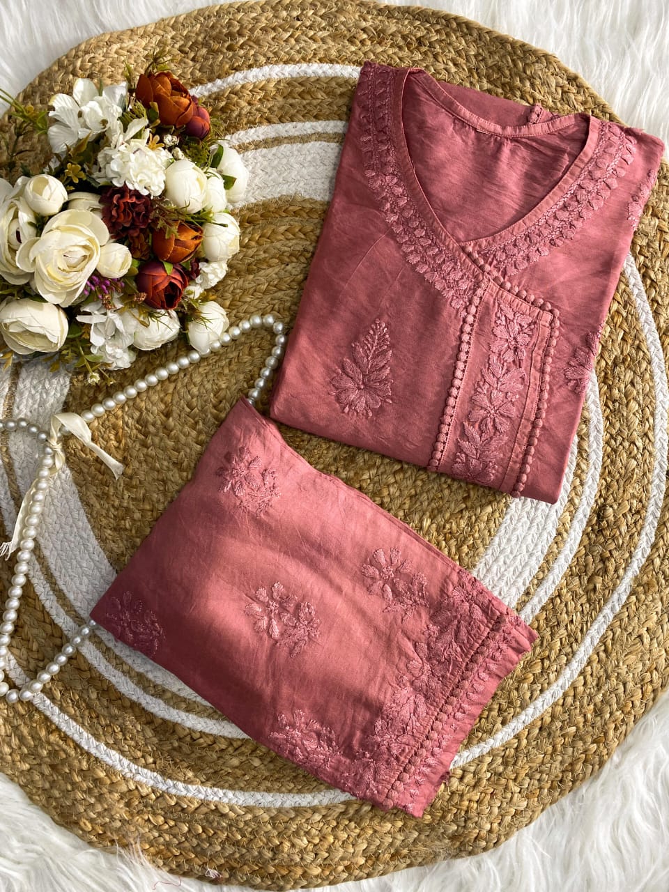 Women’s Floral Embroidered Kurta Set with Pants