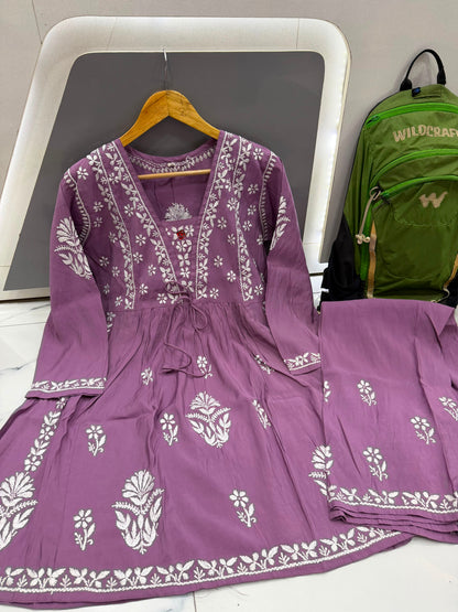 Women’s Floral Embroidered Anarkali Kurta Set with Pants