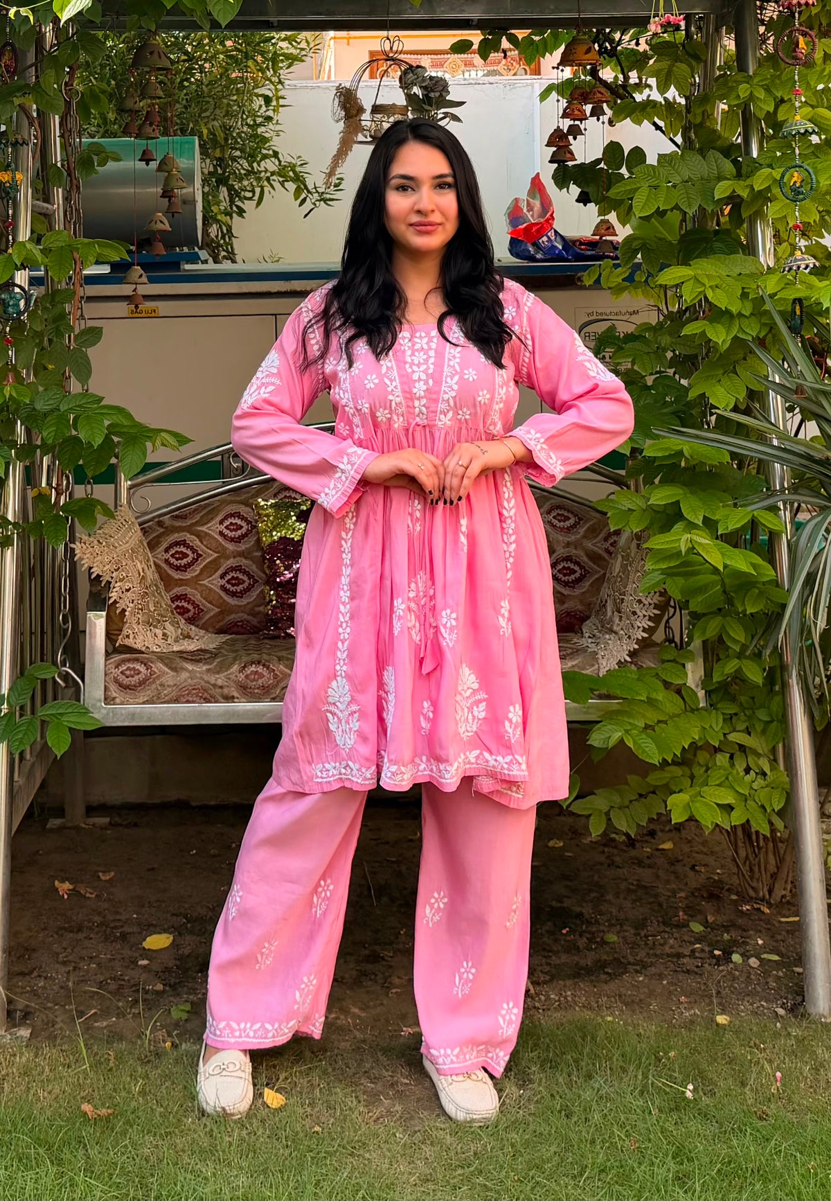 Women’s Floral Embroidered Anarkali Kurta Set with Pants