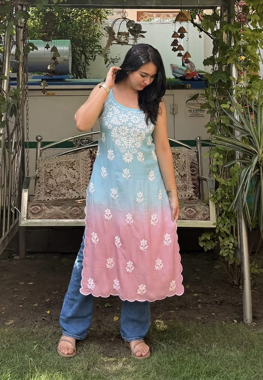 Women’s Floral Ombre Printed Sleeveless Kurta