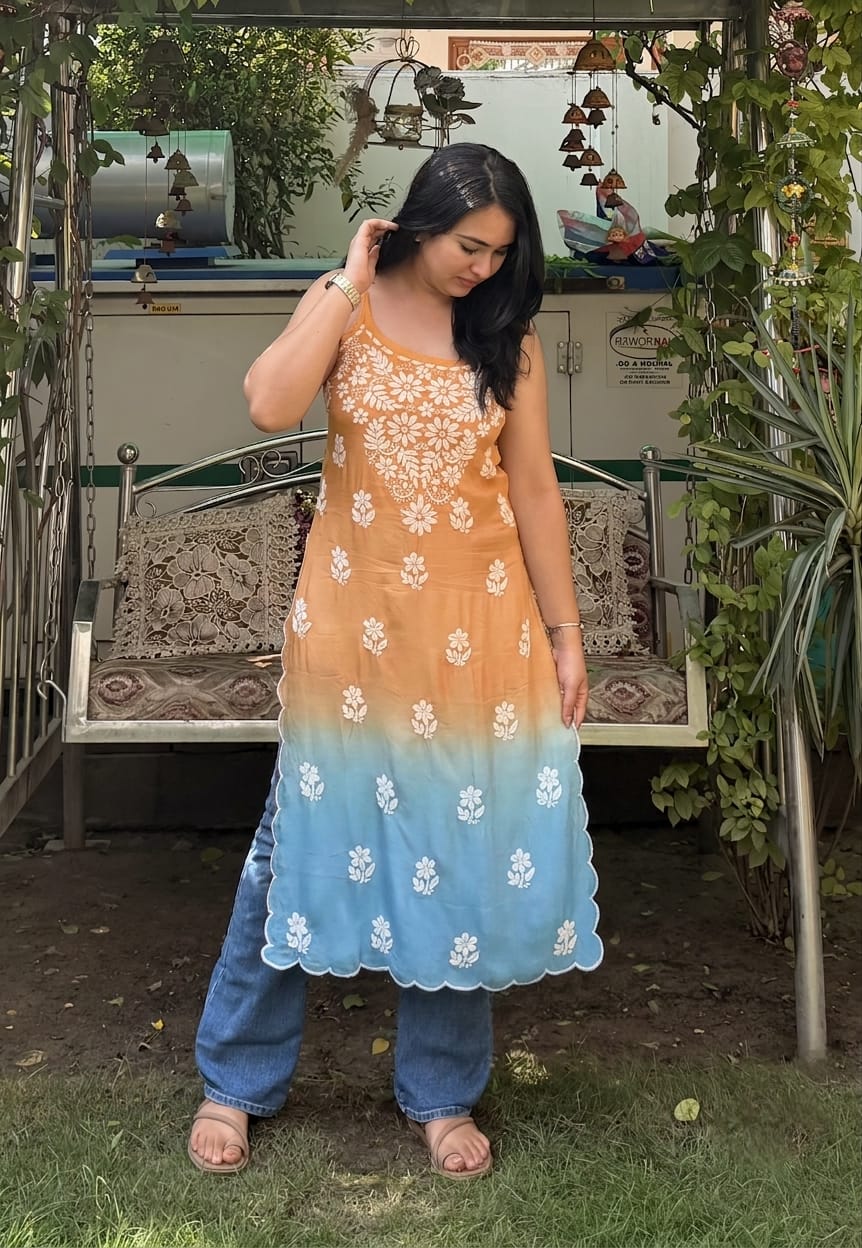 Women’s Floral Ombre Printed Sleeveless Kurta