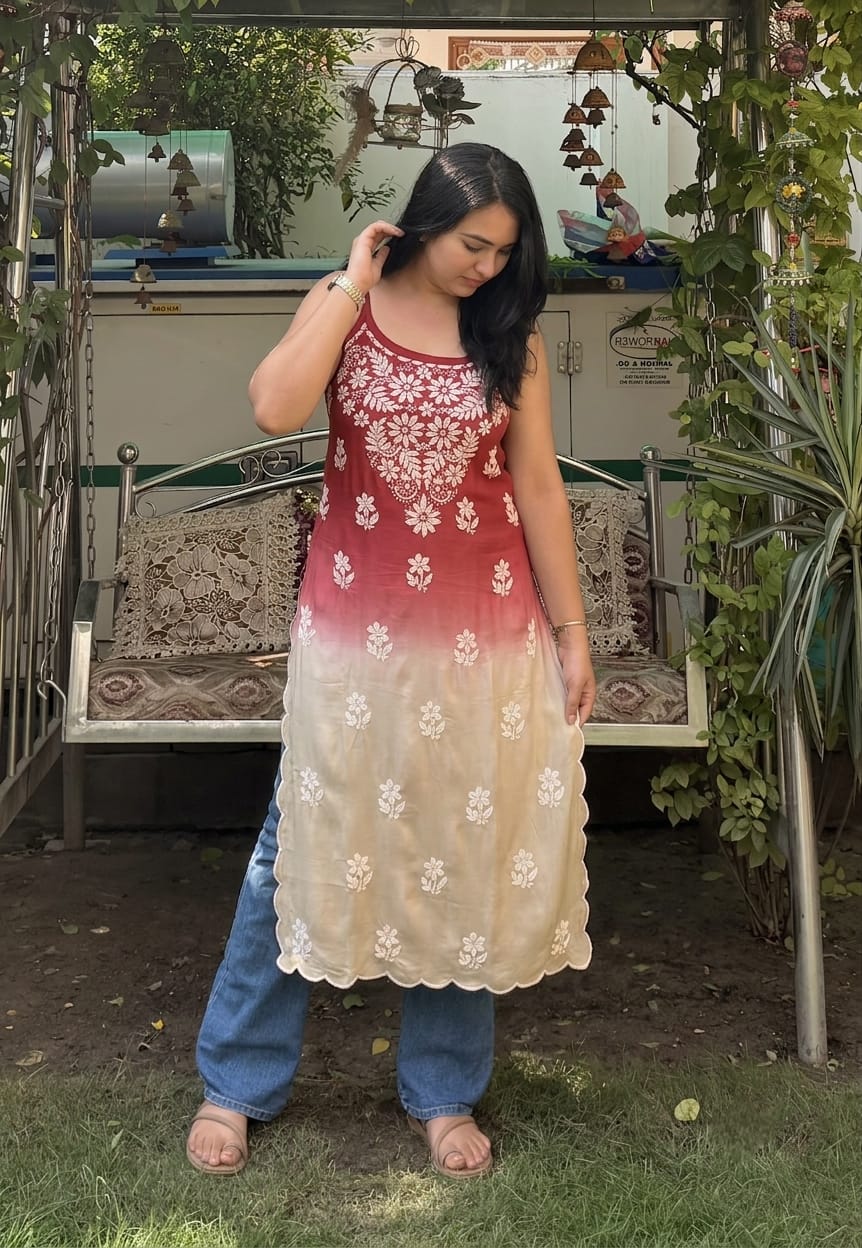 Women’s Floral Ombre Printed Sleeveless Kurta