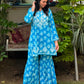 Women’s Blue Floral Embroidered Kurta Set with Palazzo Pants