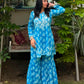 Women’s Blue Floral Embroidered Kurta Set with Palazzo Pants