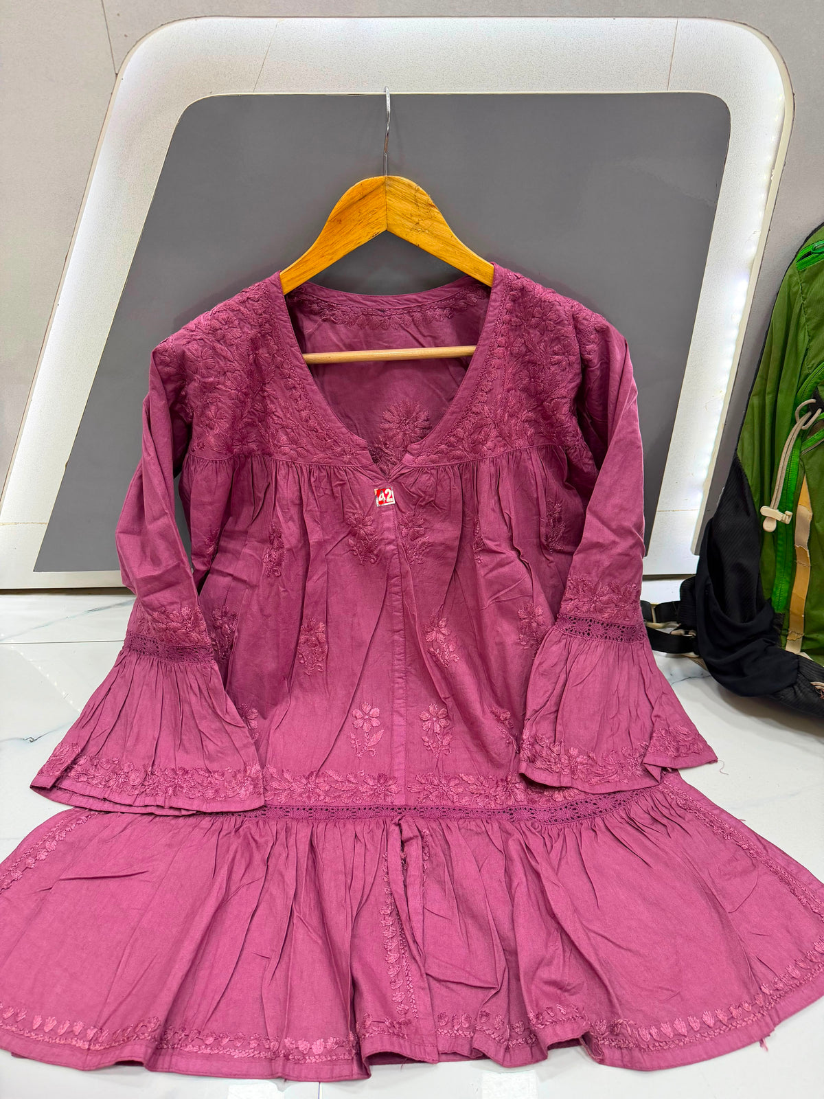 Women’s Flared Embroidered Kurta with Bell Sleeves