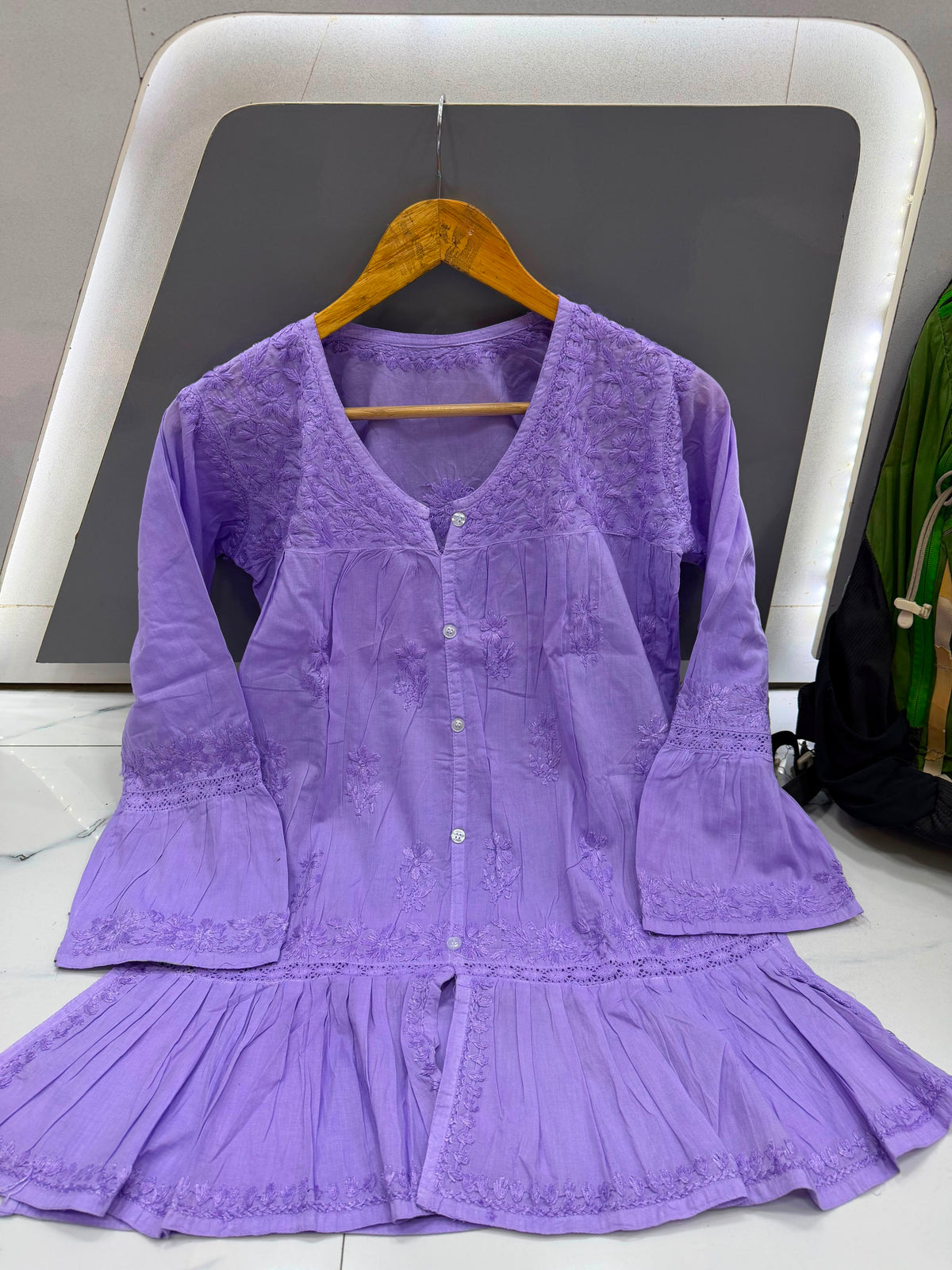 Women’s Flared Embroidered Kurta with Bell Sleeves