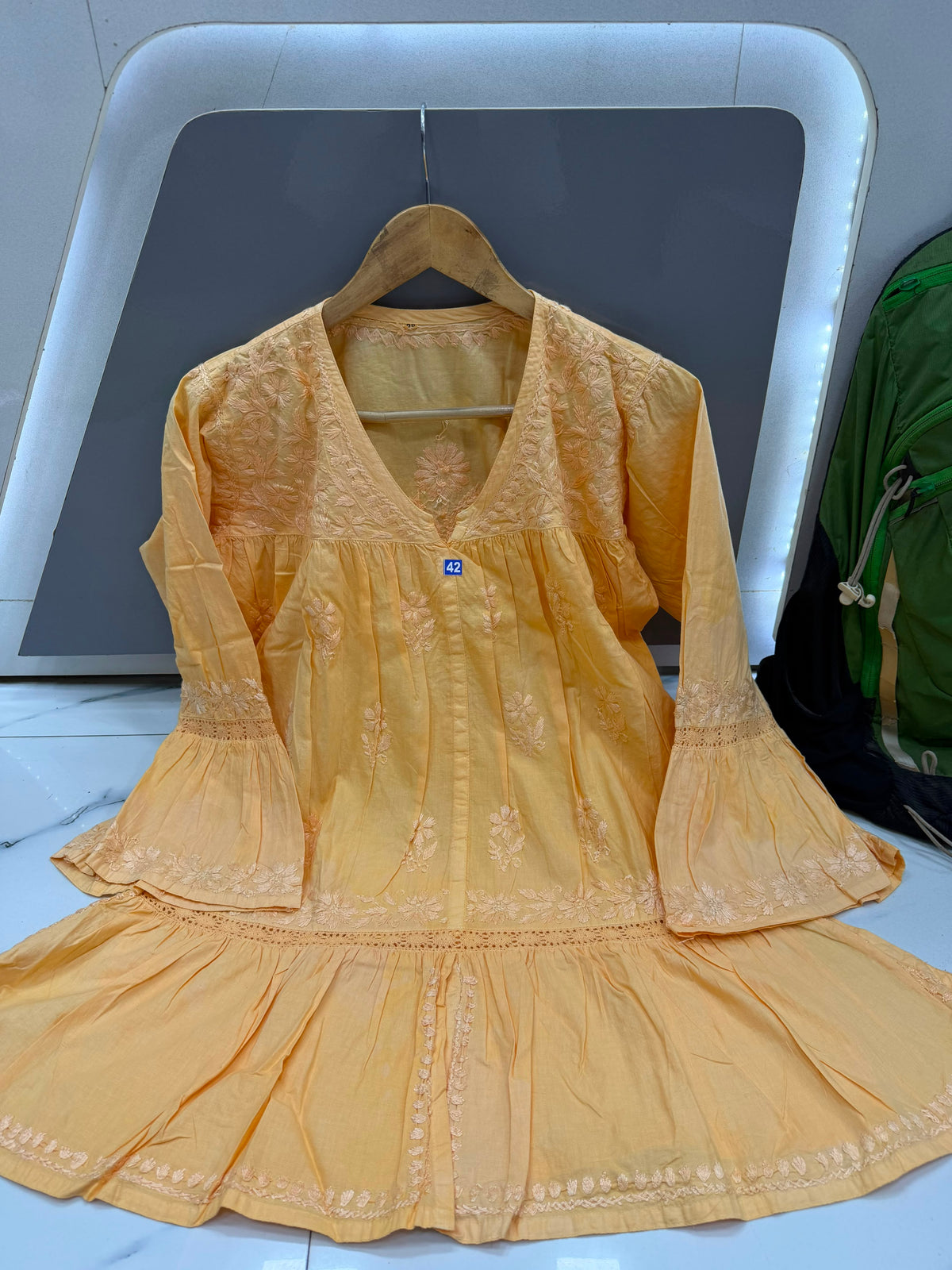 Women’s Flared Embroidered Kurta with Bell Sleeves